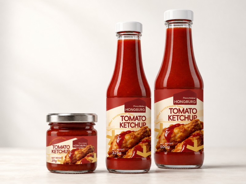 Tomatketchup i glassflaske